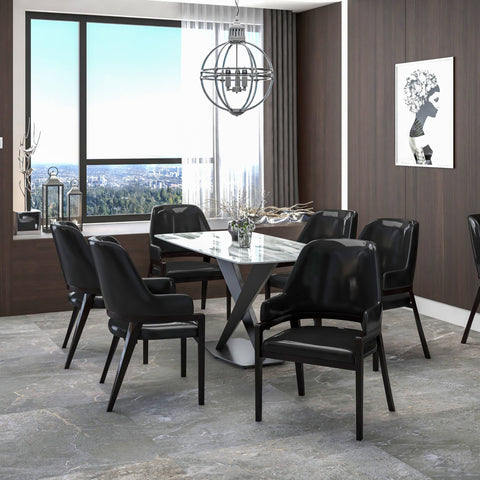 Ethora Leather Dining Chair: Upholstered, Curved Open-Back & Rubberwood Frame Set of 2