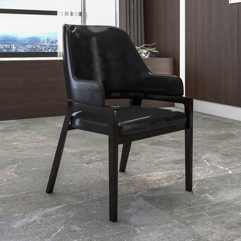 Ethora Leather Dining Chair: Upholstered, Curved Open-Back & Rubberwood Frame Set of 2