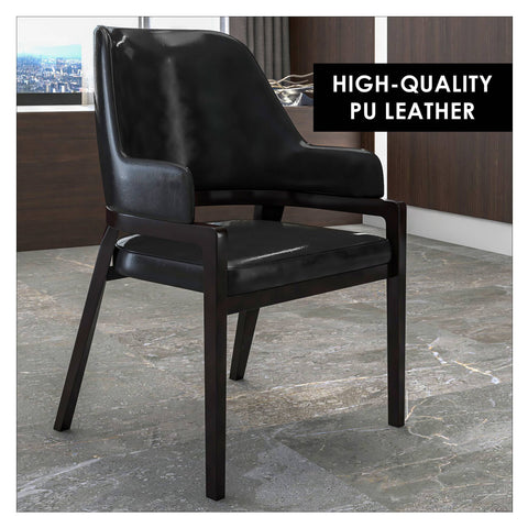 Ethora Leather Dining Chair: Upholstered, Curved Open-Back & Rubberwood Frame Set of 2