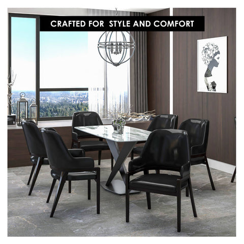 Ethora Leather Dining Chair: Upholstered, Curved Open-Back & Rubberwood Frame Set of 2