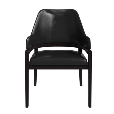 Ethora Leather Dining Chair: Upholstered, Curved Open-Back & Rubberwood Frame Set of 2