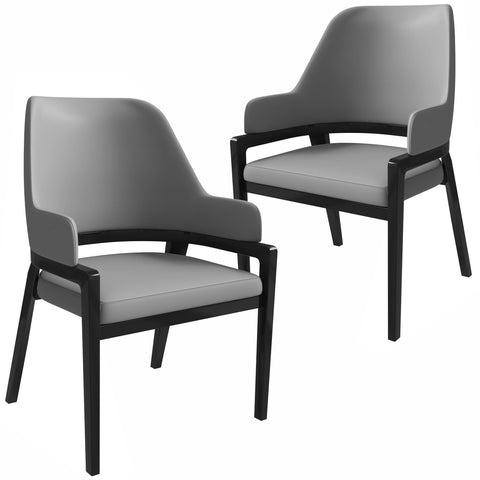 Ethora Leather Dining Chair: Upholstered, Curved Open-Back & Rubberwood Frame Set of 2