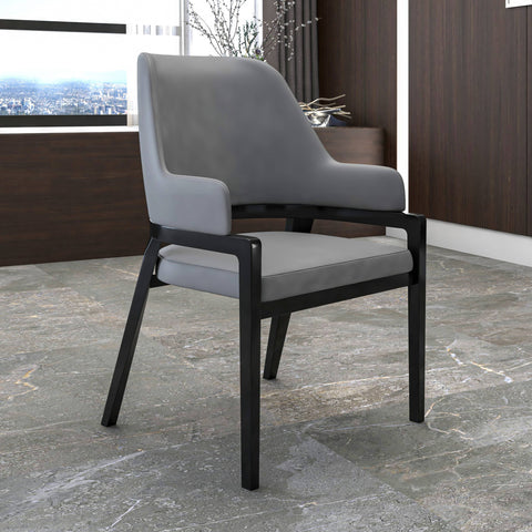 Ethora Leather Dining Chair: Upholstered, Curved Open-Back & Rubberwood Frame Set of 2