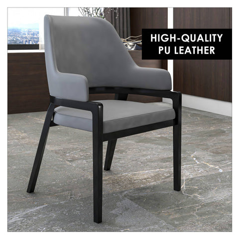 Ethora Leather Dining Chair: Upholstered, Curved Open-Back & Rubberwood Frame Set of 2