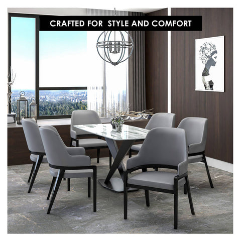 Ethora Leather Dining Chair: Upholstered, Curved Open-Back & Rubberwood Frame Set of 2