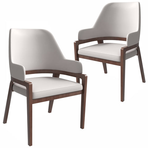 Ethora Leather Dining Chair: Upholstered, Curved Open-Back & Rubberwood Frame Set of 2