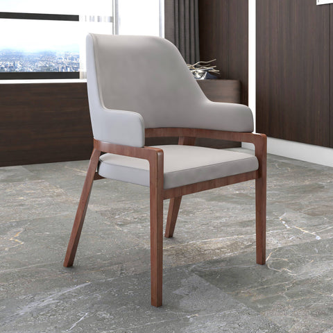 Ethora Leather Dining Chair: Upholstered, Curved Open-Back & Rubberwood Frame Set of 2