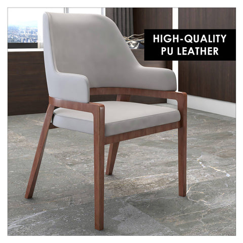 Ethora Leather Dining Chair: Upholstered, Curved Open-Back & Rubberwood Frame Set of 2