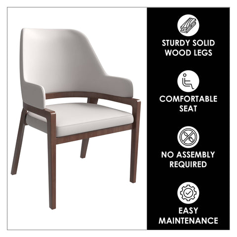 Ethora Leather Dining Chair: Upholstered, Curved Open-Back & Rubberwood Frame Set of 2