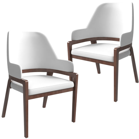 Ethora Leather Dining Chair: Upholstered, Curved Open-Back & Rubberwood Frame Set of 2