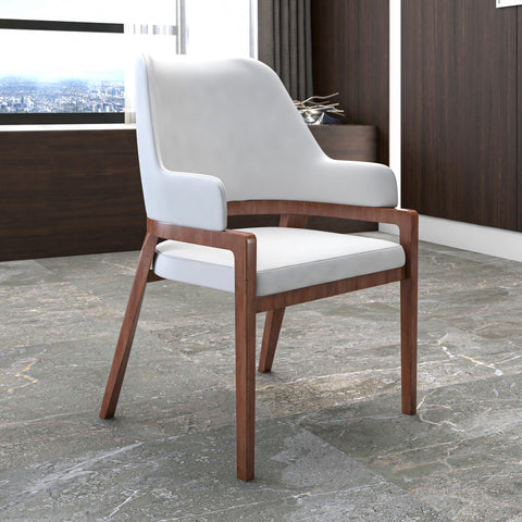 Ethora Leather Dining Chair: Upholstered, Curved Open-Back & Rubberwood Frame Set of 2