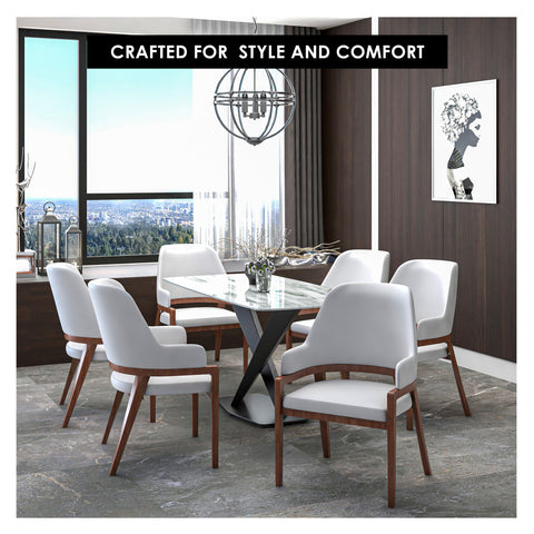 Ethora Leather Dining Chair: Upholstered, Curved Open-Back & Rubberwood Frame Set of 2