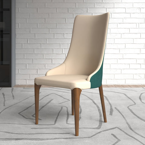 Elm Dining Chair with a Leather/Velvet Seat and a Two-Tone Color Design Backrest in Ash Wood