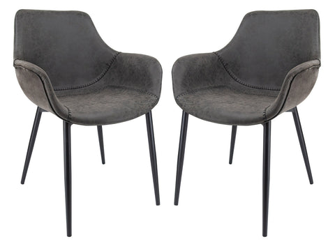 Markley Modern Leather Dining Arm Chair With Metal Legs Set of 2