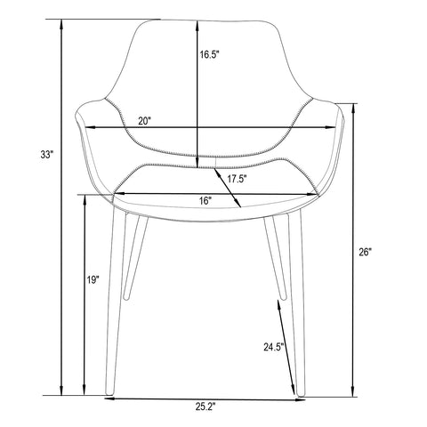 Markley Modern Leather Dining Arm Chair With Metal Legs Set of 2