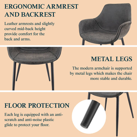 Markley Modern Leather Dining Arm Chair With Metal Legs Set of 4