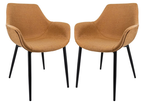 Markley Modern Leather Dining Arm Chair With Metal Legs Set of 2