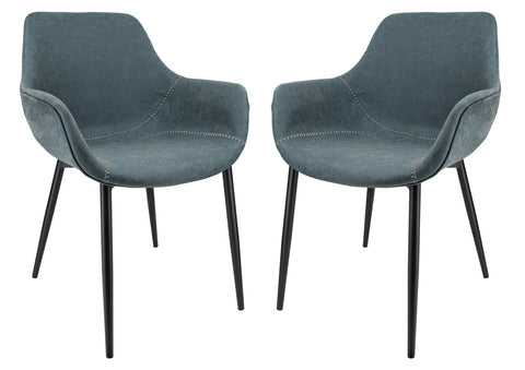 Markley Modern Leather Dining Arm Chair With Metal Legs Set of 2