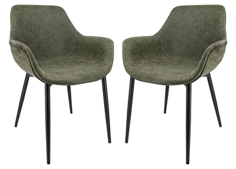 Markley Modern Leather Dining Arm Chair With Metal Legs Set of 2