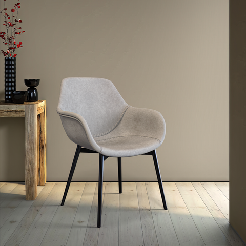 Markley Modern Leather Dining Arm Chair With Metal Legs