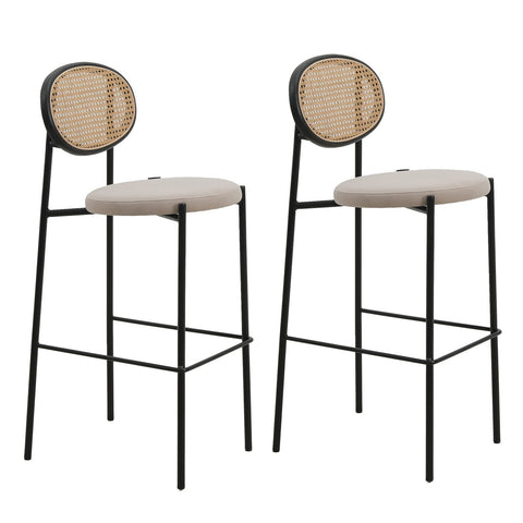 Euston Wicker Bar Stool with Black Powder Coated Steel Frame and Footrest, Set of 2