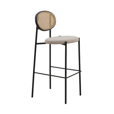 Euston Wicker Bar Stool with Black Powder Coated Steel Frame and Footrest, Set of 2