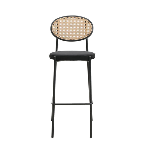 Euston Wicker Bar Stool with Black Powder Coated Steel Frame and Footrest, Set of 2