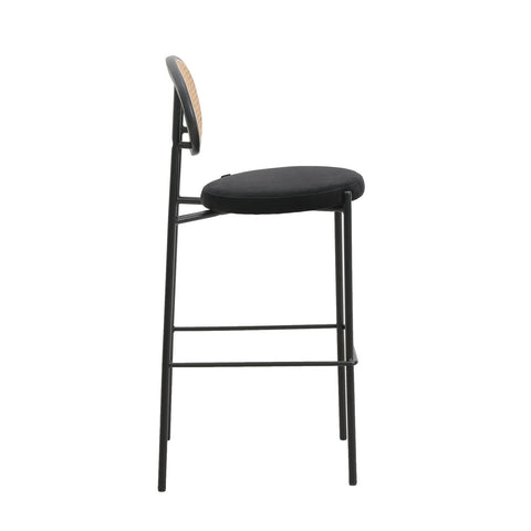 Euston Wicker Bar Stool with Black Powder Coated Steel Frame and Footrest, Set of 2