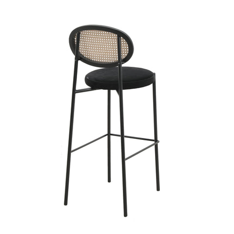 Euston Wicker Bar Stool with Black Powder Coated Steel Frame and Footrest, Set of 2