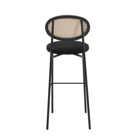 Euston Wicker Bar Stool with Black Powder Coated Steel Frame and Footrest, Set of 2