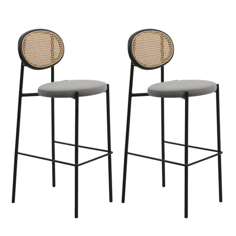 Euston Wicker Bar Stool with Black Powder Coated Steel Frame and Footrest, Set of 2