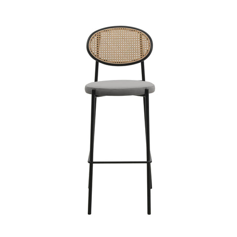 Euston Wicker Bar Stool with Black Powder Coated Steel Frame and Footrest, Set of 2