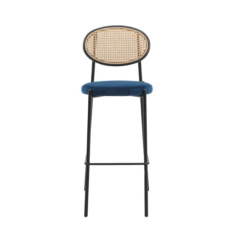 Euston Wicker Bar Stool with Black Powder Coated Steel Frame and Footrest, Set of 2