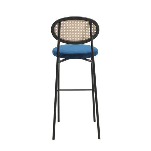 Euston Wicker Bar Stool with Black Powder Coated Steel Frame and Footrest, Set of 2