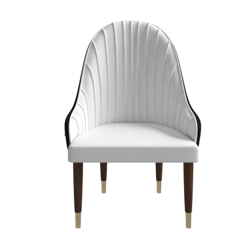 Elara Leather Dining Chair with Elegant Ripple Back and Gold Accents in Rubberwood