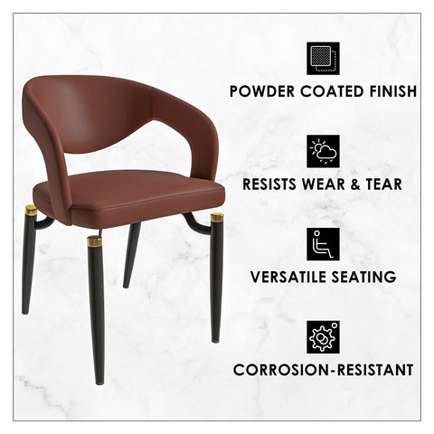 Entice Leather Dining Chairs with Curved Open Back Design and Iron Legs Set of 2