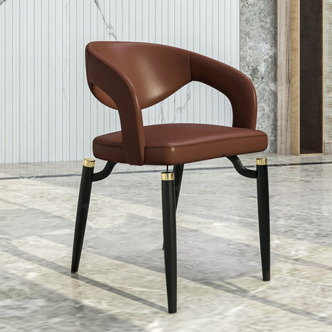 Entice Dining Chairs Upholstered Leather Seat and Curved Back in Black Iron Legs