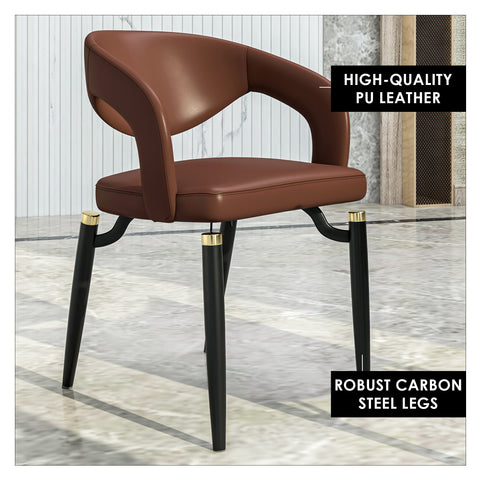 Entice Dining Chairs Upholstered Leather Seat and Curved Back in Black Iron Legs