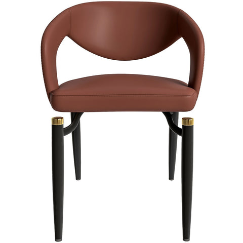 Entice Dining Chairs Upholstered Leather Seat and Curved Back in Black Iron Legs