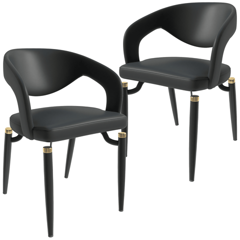 Entice Leather Dining Chairs with Curved Open Back Design and Iron Legs Set of 2