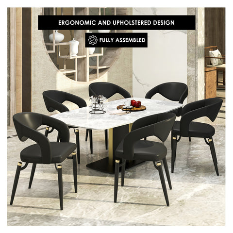 Entice Dining Chairs Upholstered Leather Seat and Curved Back in Black Iron Legs