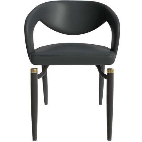 Entice Dining Chairs Upholstered Leather Seat and Curved Back in Black Iron Legs