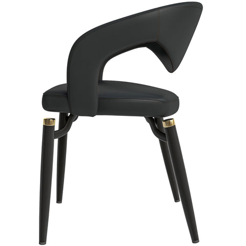 Entice Dining Chairs Upholstered Leather Seat and Curved Back in Black Iron Legs