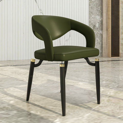 Entice Dining Chairs Upholstered Leather Seat and Curved Back in Black Iron Legs