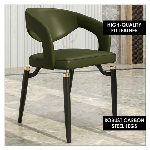 Entice Dining Chairs Upholstered Leather Seat and Curved Back in Black Iron Legs