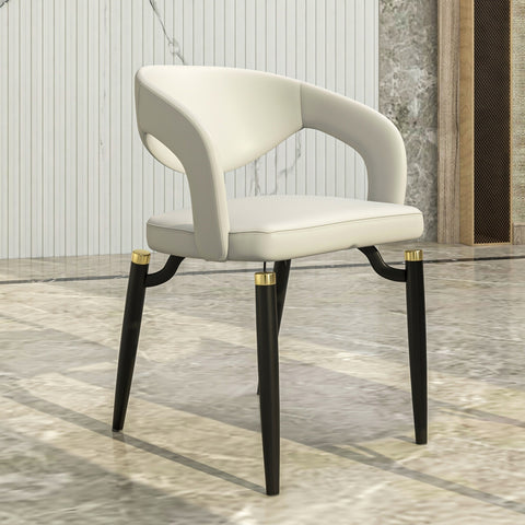 Entice Dining Chairs Upholstered Leather Seat and Curved Back in Black Iron Legs