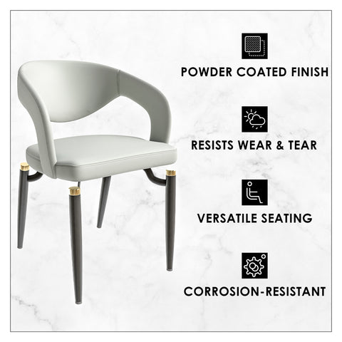 Entice Dining Chairs Upholstered Leather Seat and Curved Back in Black Iron Legs