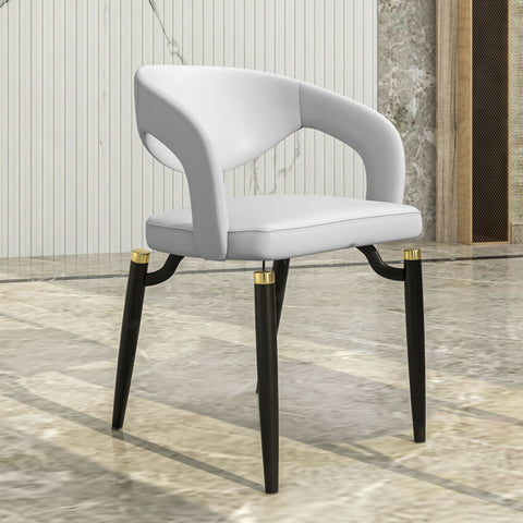 Entice Dining Chairs Upholstered Leather Seat and Curved Back in Black Iron Legs