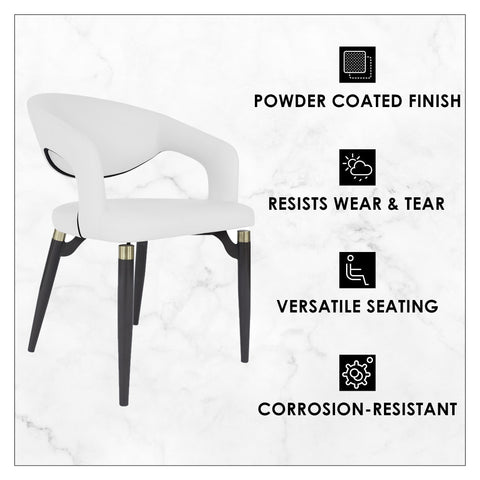 Entice Dining Chairs Upholstered Leather Seat and Curved Back in Black Iron Legs