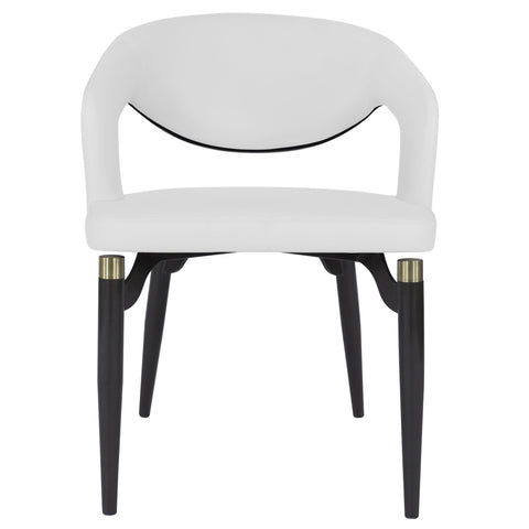 Entice Dining Chairs Upholstered Leather Seat and Curved Back in Black Iron Legs